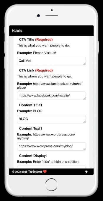 Captura de pantalla de una página de administración de biografía. Solo tienes que rellenar el formulario y hacer clic en 